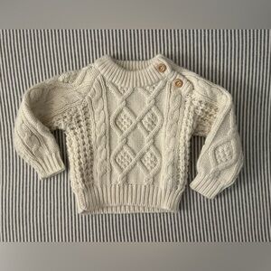 2T Cream Cable Knit Button-Shoulder Children's Sweater
